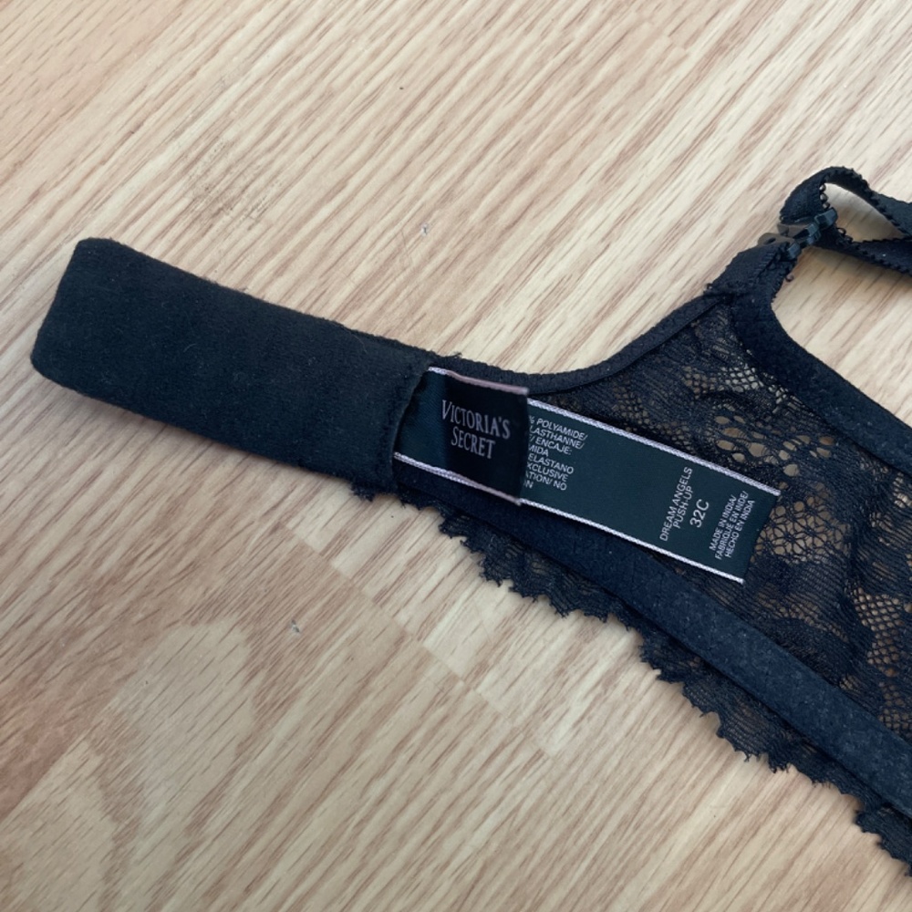 Victoria’s Secret Black Floral Lace Dream Angel Push Up Bra Size 32C - Picture 5 of 6